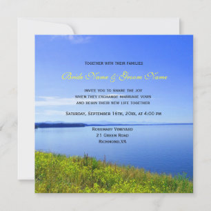 Wild flowers and lake wedding invitations