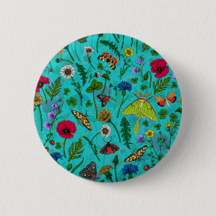 Wild flowers and moths 2 inch round button