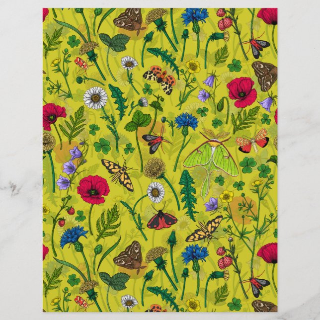 Wild flowers and moths on green (Front)