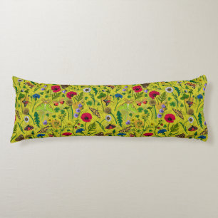 Wild flowers and moths on green body pillow