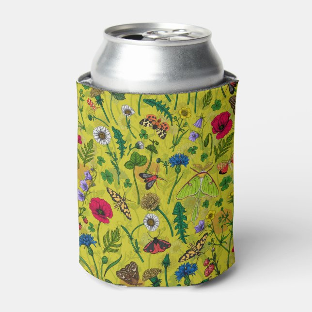 Wild flowers and moths on green can cooler (Can Front)