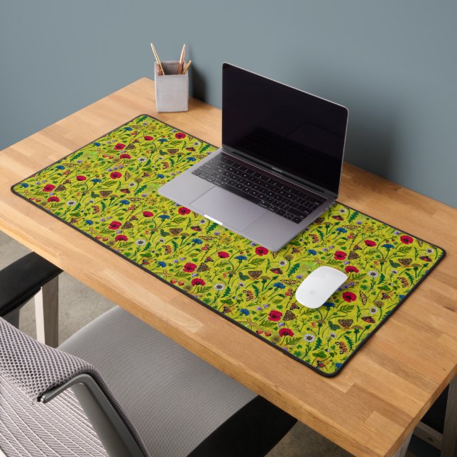 Wild flowers and moths on green desk mat (Office 2)