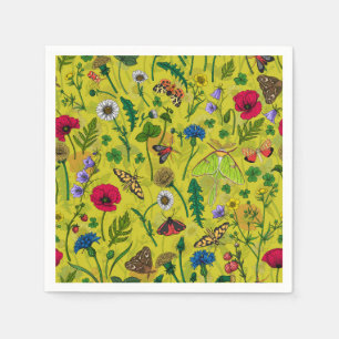 Wild flowers and moths on green napkin