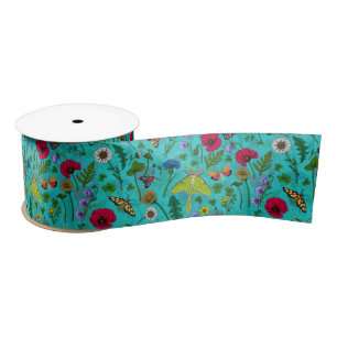 Wild flowers and moths satin ribbon