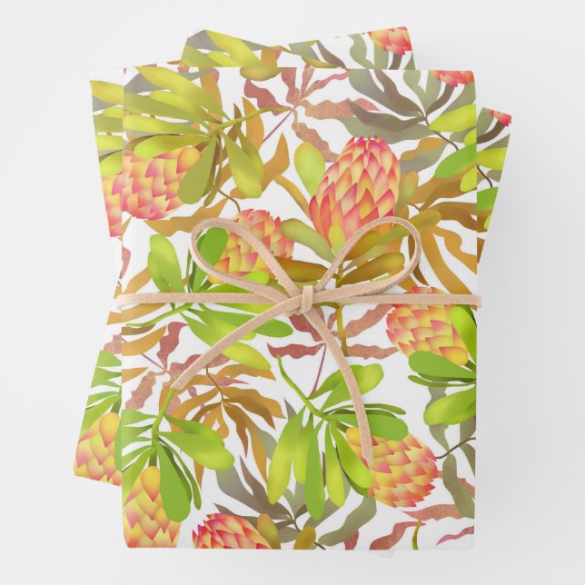Wild Flowers Botanical Protea Wrapping Paper Sheet (In situ)