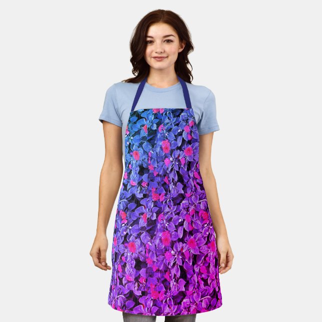 Wild Flowers Chef Apron Purple & Pink Baking Gift (Worn)