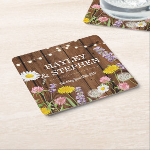 Wild Flowers Coasters Wood Lights Wedding Party