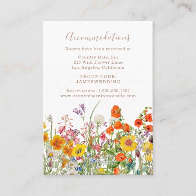 Wild Flowers Country Wedding Accommodations Enclosure Card (Front)