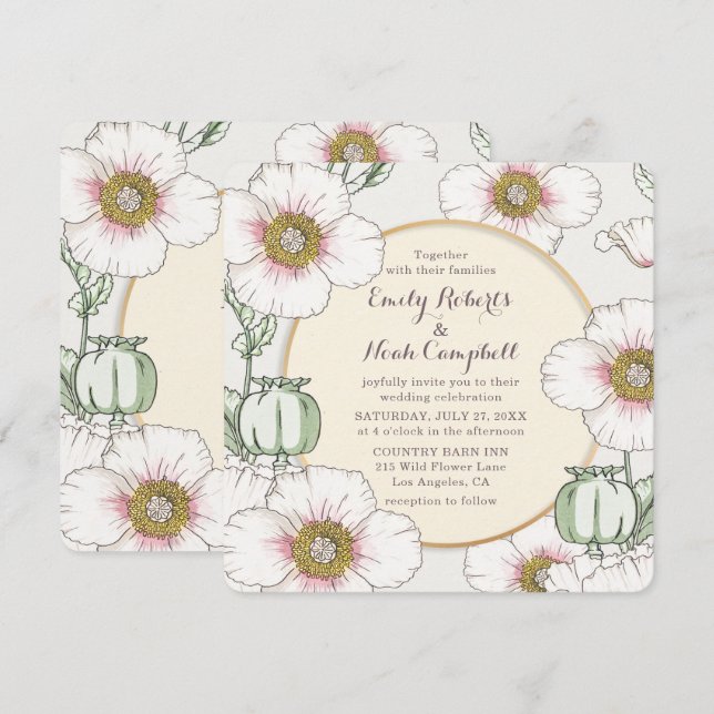Wild Flowers Country Wedding Pastel Floral Modern Invitation (Front/Back)