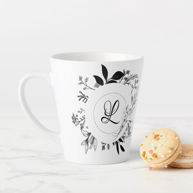 Wild Flowers Doodles Monogram Latte Mug (In Situ)