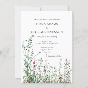 Wild flowers elegant colorful wedding invitation