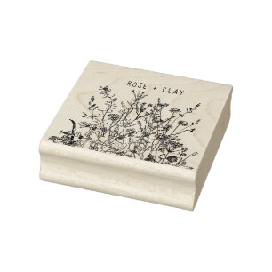 Wild Flowers Floral Art Personalized Rubber Stamp