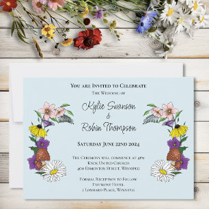 Wild Flowers Floral Blue Mushrooms Invitation
