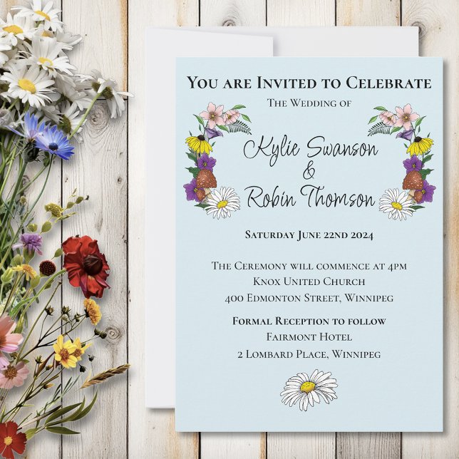 Wild Flowers Floral Blue Mushrooms Wedding Invitation (Creator Uploaded)