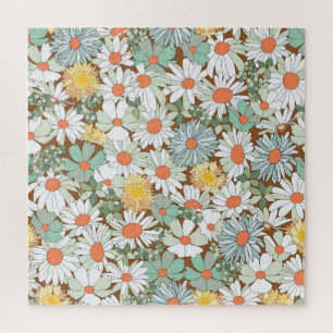 Wild flowers floral, vintage seamless pattern. jigsaw puzzle