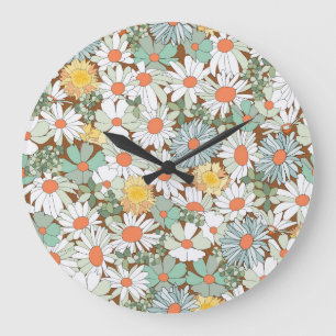 Wild flowers floral, vintage seamless pattern. large clock