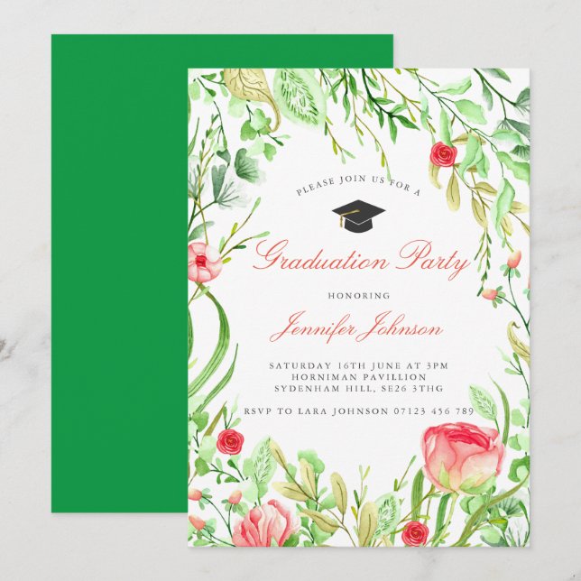 Wild Flowers Garden Graduation Party Invitation (Front/Back)
