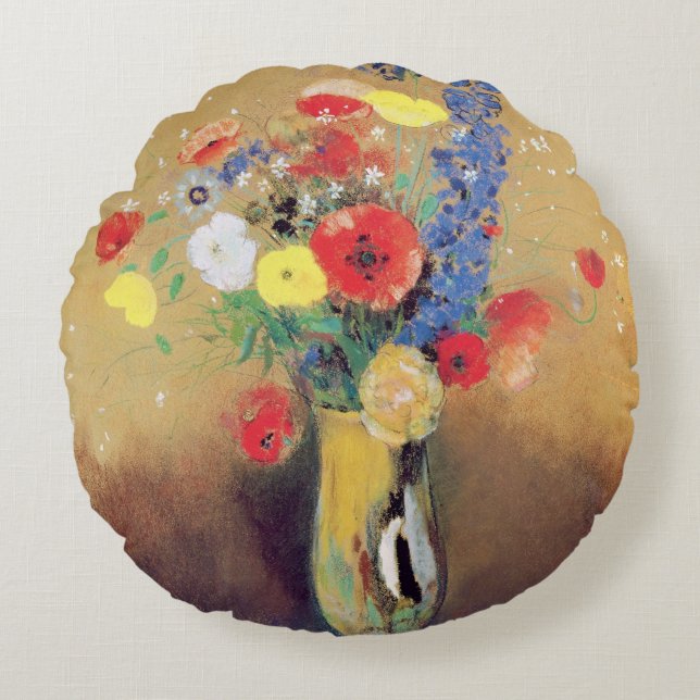 Wild flowers in a Long-necked Vase, c.1912 Round Pillow (Front)