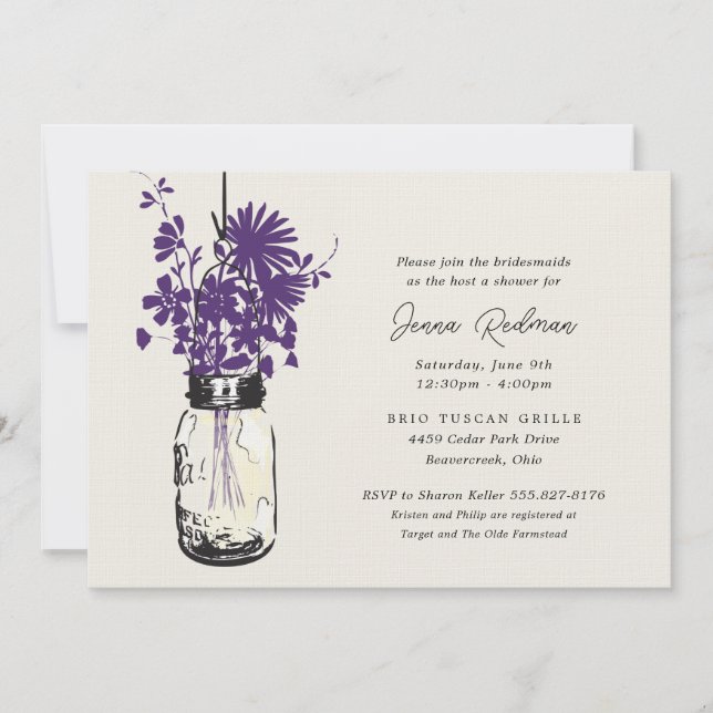 Wild flowers & Mason Jar Bridal Shower Invitation (Front)