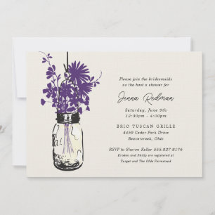 Wild flowers & Mason Jar Bridal Shower Invitation