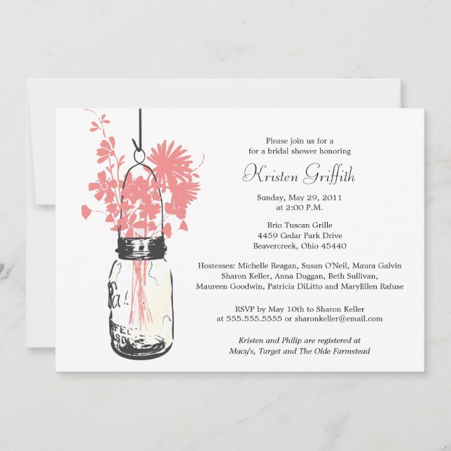 Wild flowers & Mason Jar Bridal Shower Invitation (Front)