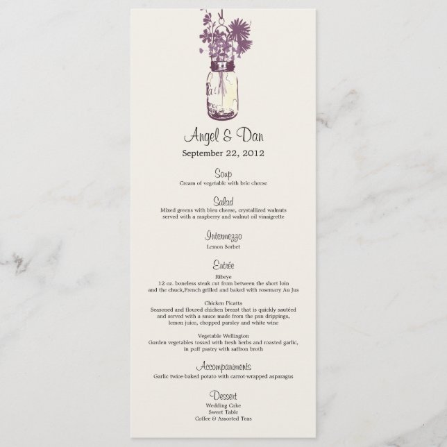 Wild flowers & Mason Jar Menu Card (Front)