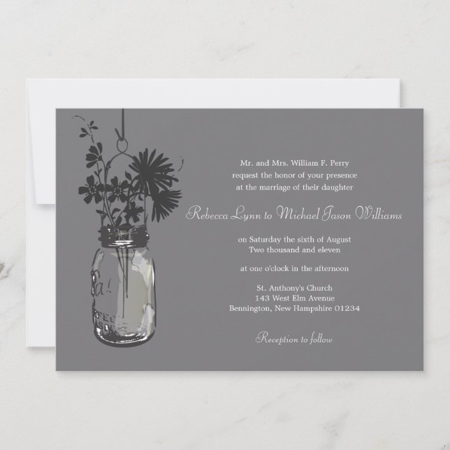 Wild flowers & Mason Jar Wedding Invitations (Front)