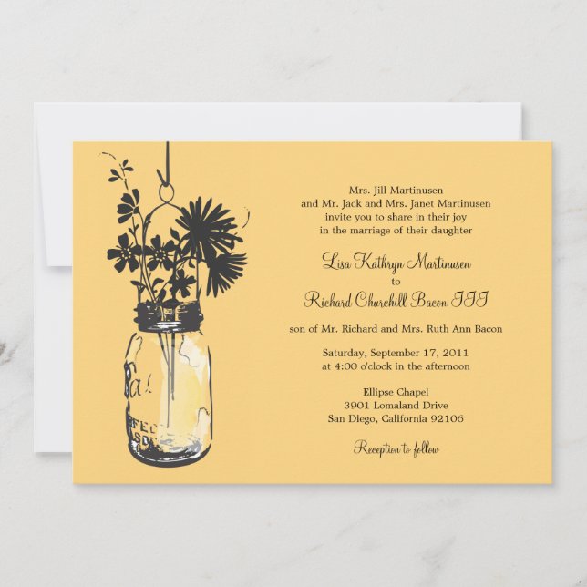 Wild flowers & Mason Jar Wedding Invitations (Front)