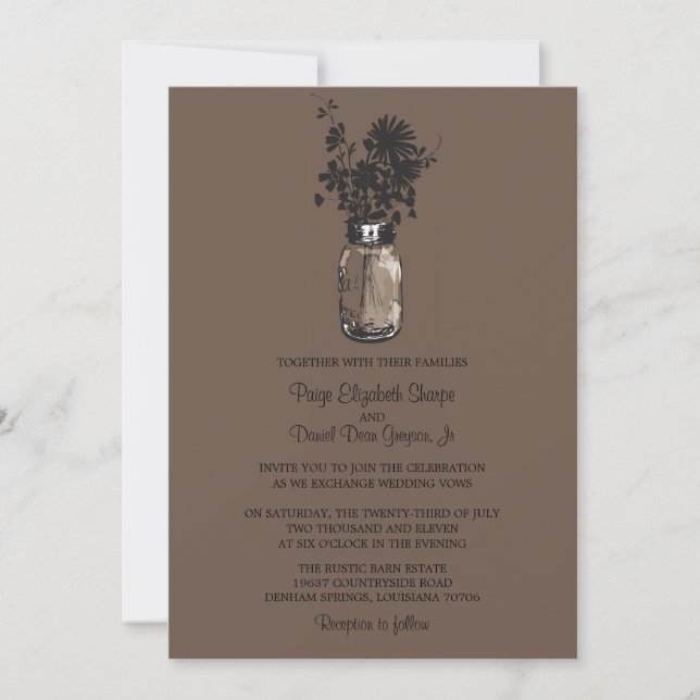 Wild flowers & Mason Jar Wedding Invitations (Front)