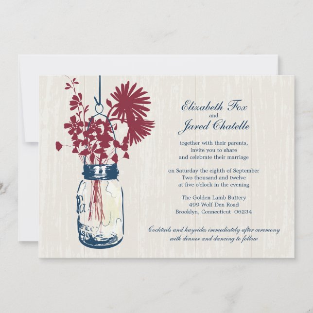 Wild flowers & Mason Jar Wedding Invitations (Front)
