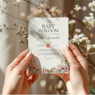 Wild Flowers Minimalist Baby Shower Invitation