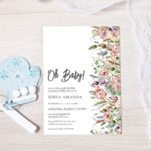 Wild Flowers Minimalist Baby Shower Invitation
