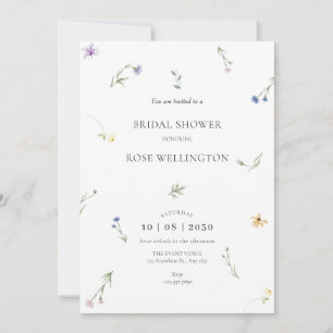 Wild flowers minimalist elegant bridal shower, invitation