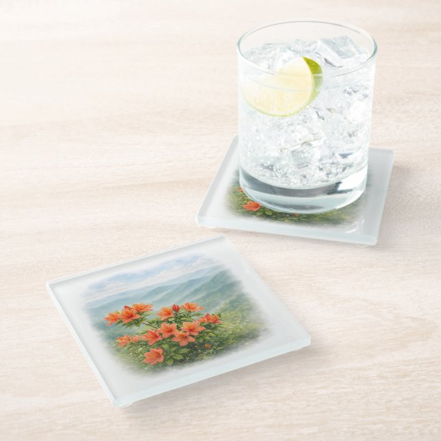 Wild Flowers of Japan – Japanese Wild Azalea Glass Coaster (Angled)