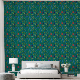 Wild Flowers on a Midnight Blue Background Wallpaper