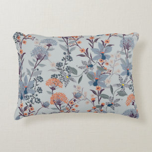 Wild flowers on blue, botanical pattern. accent pillow
