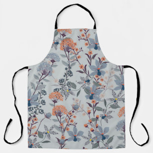 Wild flowers on blue, botanical pattern. apron