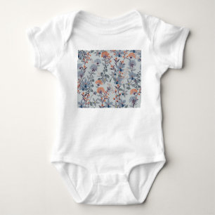 Wild flowers on blue, botanical pattern. baby bodysuit