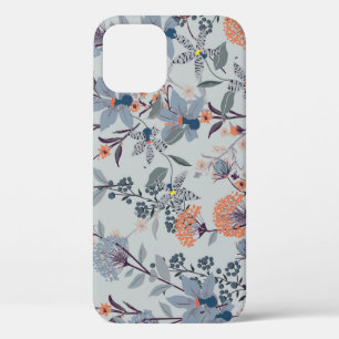 Wild flowers on blue, botanical pattern. iPhone 12 case