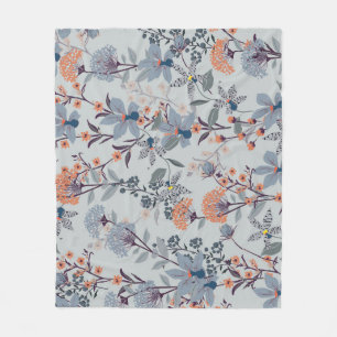Wild flowers on blue, botanical pattern. fleece blanket
