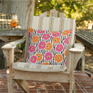 Wild Flowers Pattern Hot Pink and Orange Outdoor Pillow