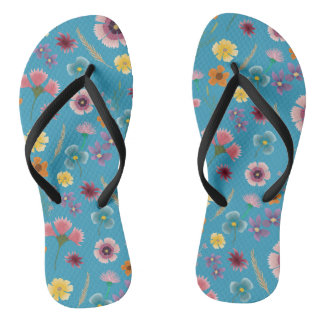Wild flowers pattern in blue - flip flops
