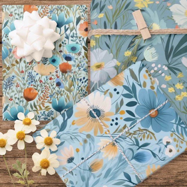 Wild Flowers Pattern Wrapping Paper Sheet (Wild Flowers Pattern Wrapping Paper Sheets from Ricaso. Three stunning floral gift or craft papers)