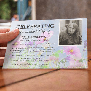 Wild Flowers Photo Celebration of Life   Funeral Invitation