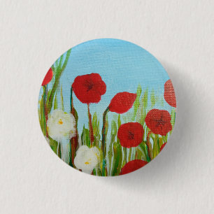 Wild flowers poppies and daisies 1 inch round button