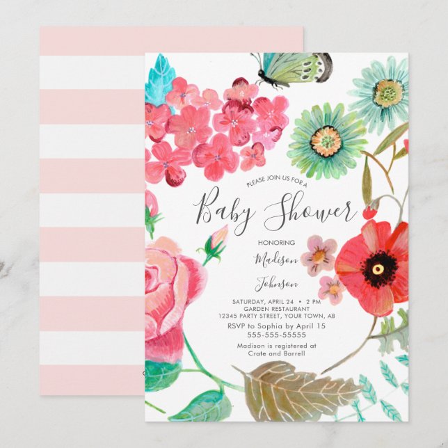 Wild Flowers Poppy | Baby Shower | Invitations (Front/Back)