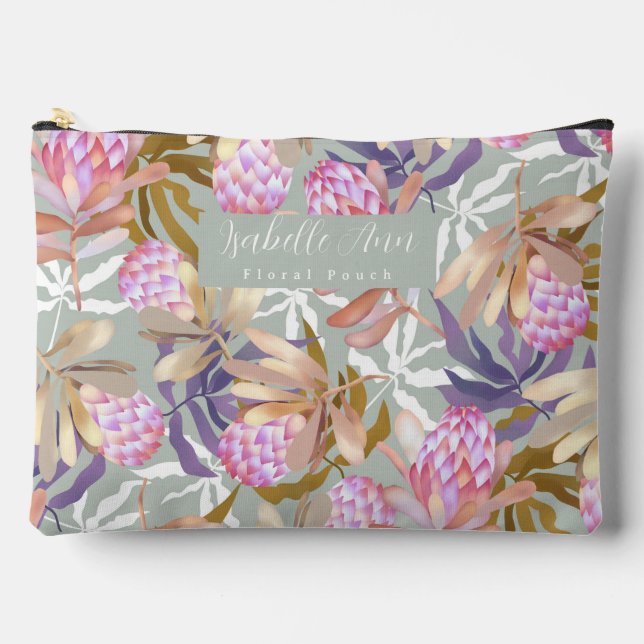 Wild Flowers Protea Grey Accessory Pouch (Front)