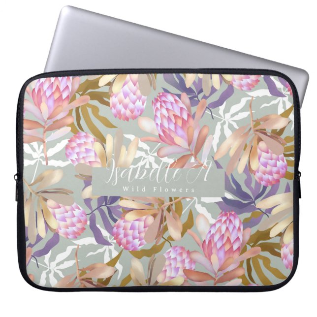 Wild Flowers Protea Grey Laptop Sleeve (Front)