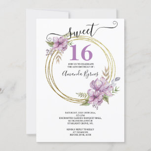WILD FLOWERS PURPLE FLORAL FRAME MEADOW WATERCOLOR INVITATION