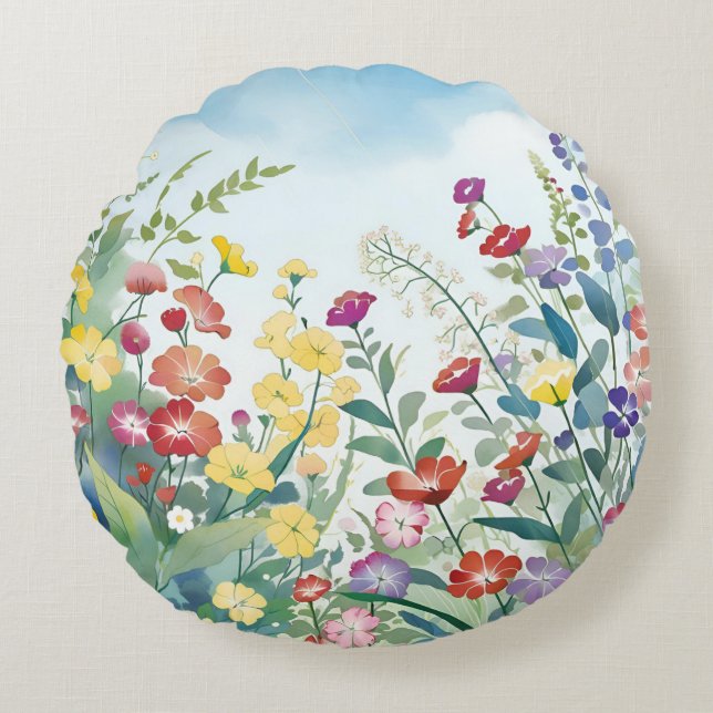 Wild Flowers Round Pillow (Front)